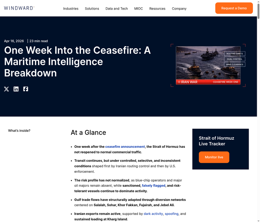 Windward AI 报告指出，尽管存在封锁，伊朗的出口活动在欺骗性操作的掩护下仍在继续